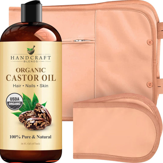 Castor Oil Pack Wrap | Organic Castor Oil 16 Oz | Reusable Wraps | Durable Comfortable Pack Wraps | Adjustable Elastic Straps | Neck and Stomach