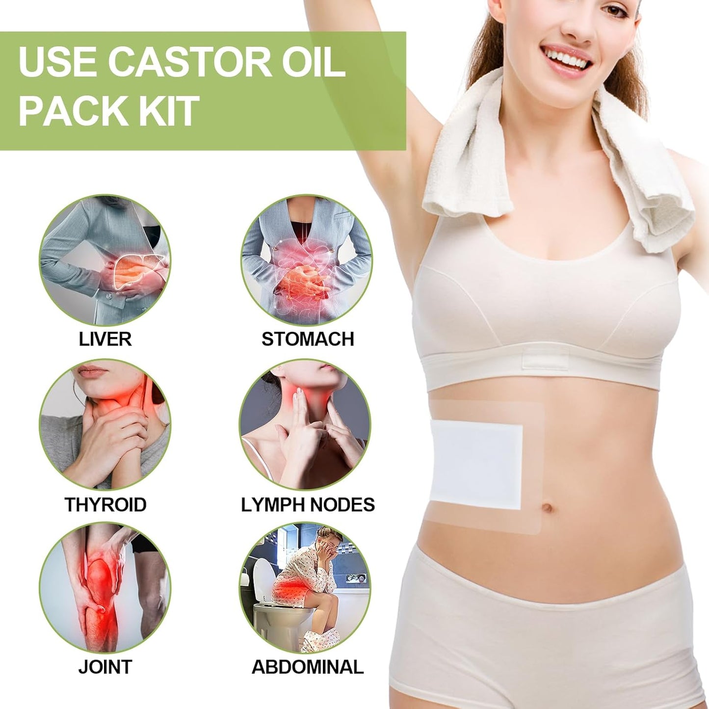 20Pcs Castor Oil Pack Wrap, Castor Oil Patches for Abdominal Area, Silicone Gel Technology for Gentle Sensitive Skin Comfort, Low Sensation Wear, Painless Removal